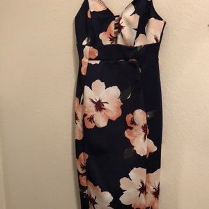 Navy & Pink Floral Bodycon Dress